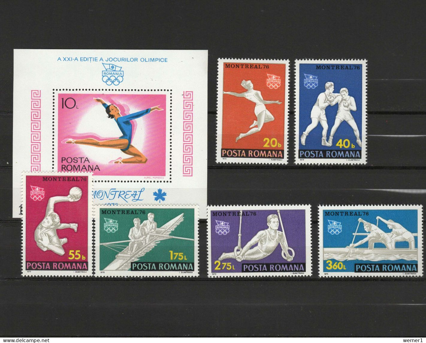 Romania 1976 Olympic Games Montreal, Gymnastics, Boxing, Handball, Rowing Etc. Set Of 6 + S/s MNH - Summer 1976: Montreal