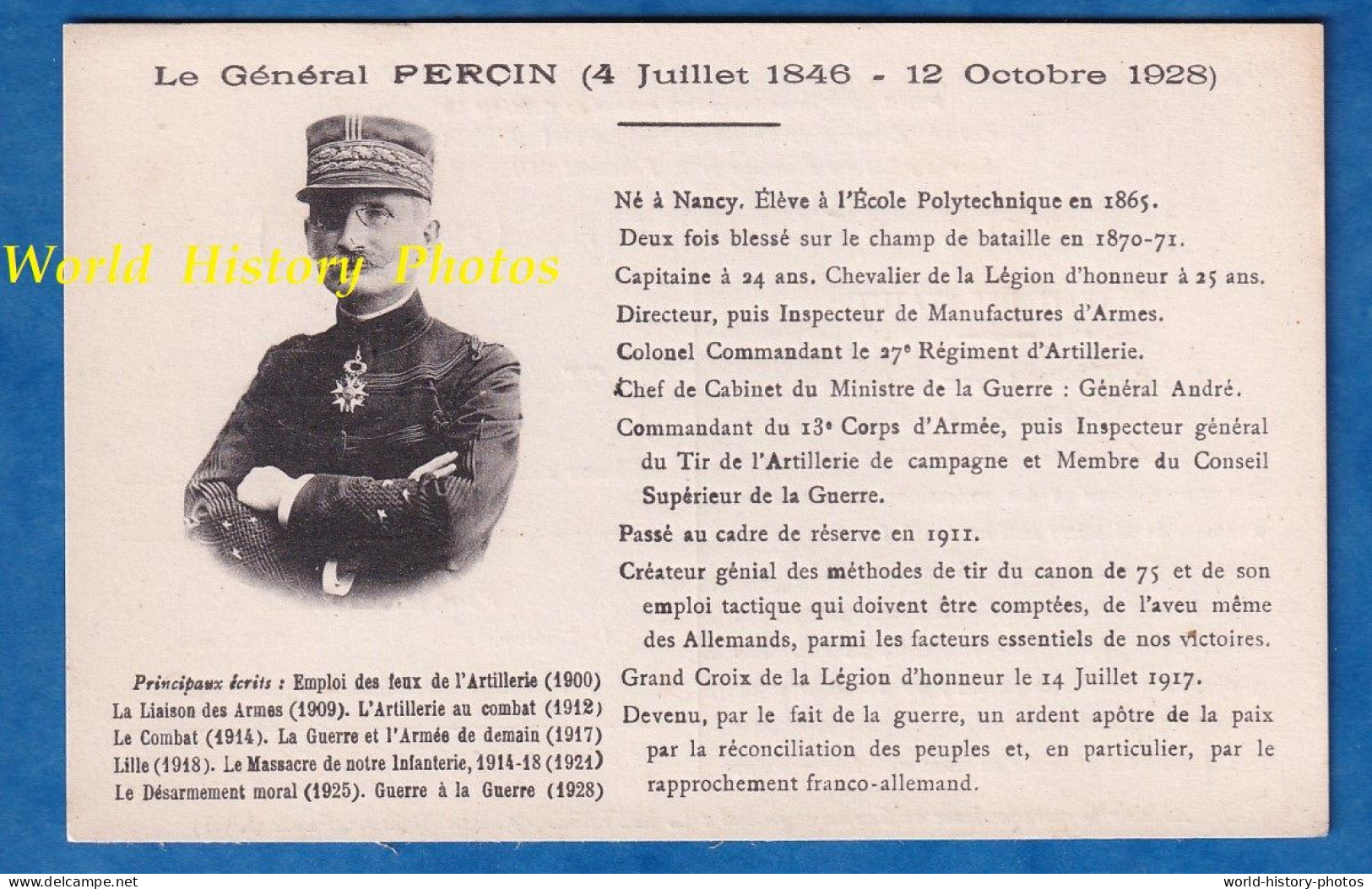 CPA - Société Des Amis Du Général PERCIN Polytechnicien Né à Nancy Uniforme Médaille Secrétaire L. Muyard Canon 75 WW1 - Uniforms