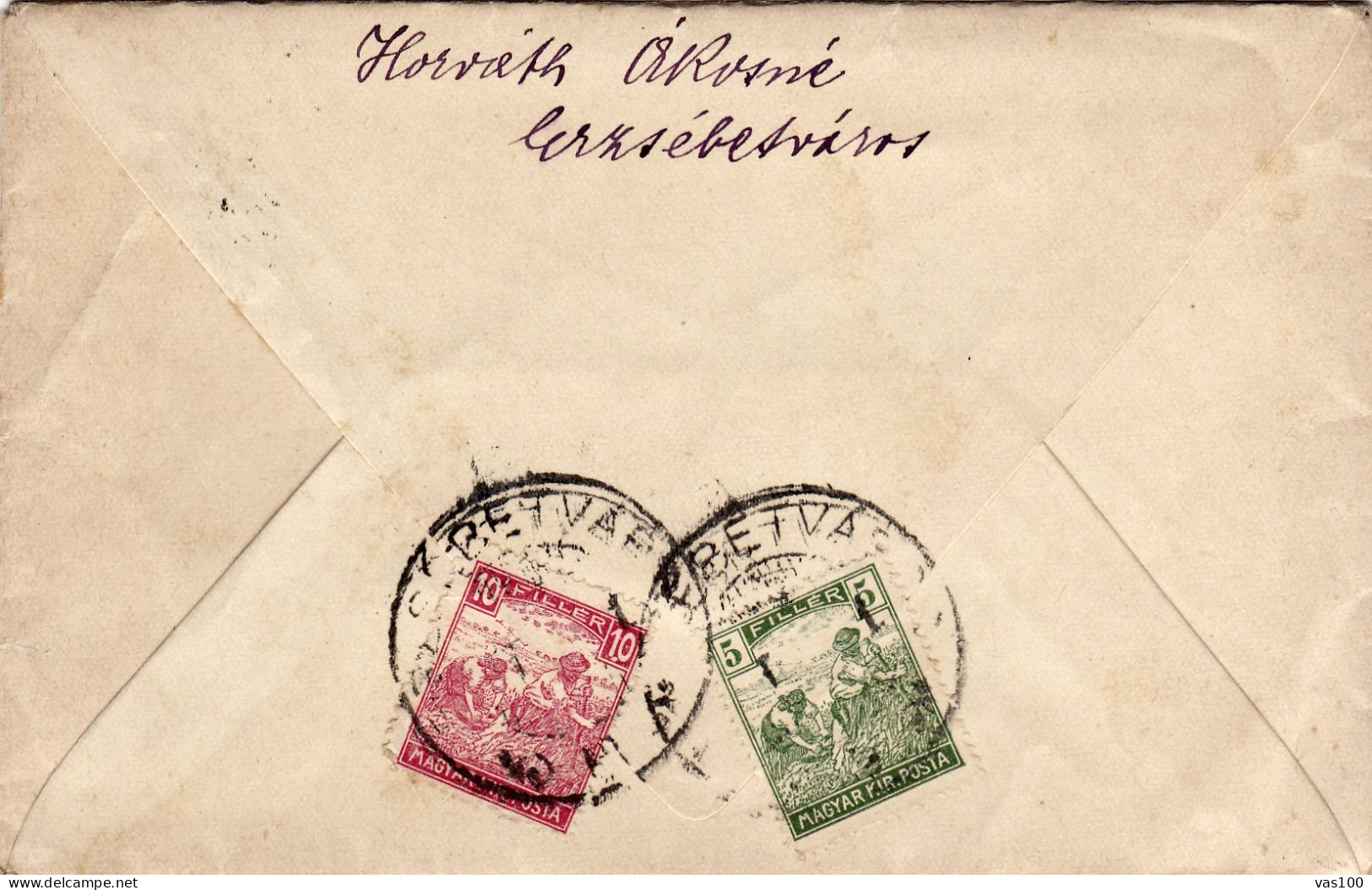 GRAINS HARVESTERS STAMPS ON  COVER /5  AND 10 FILER 1917,HUNGARY - Lettres & Documents