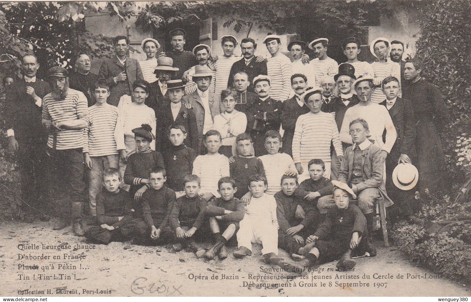 56 GROIX    Jeunes Artistes Du Cercle De PORT-LOUIS  -Débarquement à Groix Le 8 Septembre 1907   TB  PLAN  RARETE - Groix