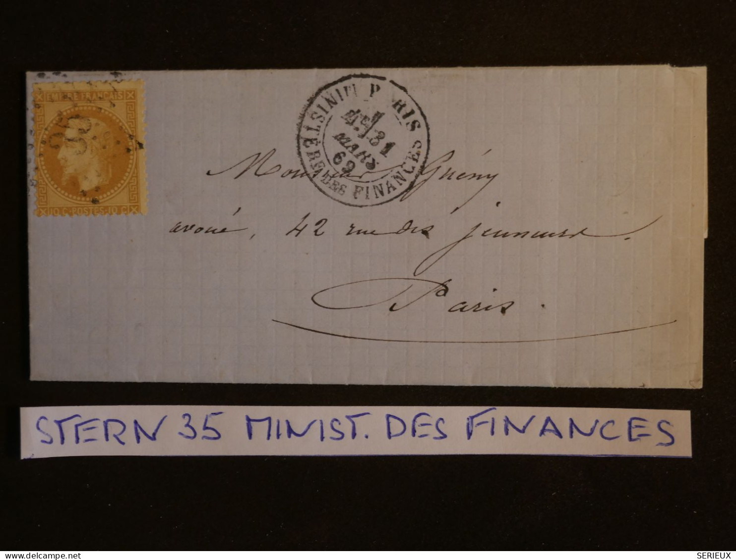 DP4  FRANCE   LETTRE  RARE SUPERBE 1869   ETOILE DE PARIS N° 35 MINISTERE DES FINANCES +N° 28 +AFF. INTERESSANT++ - 1849-1876: Période Classique