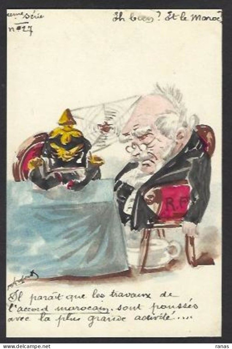 CPA Roberty Satirique Caricature Non Circulé Dessin Original Fait Main Maroc Allemagne Germany Araignée - Satirical