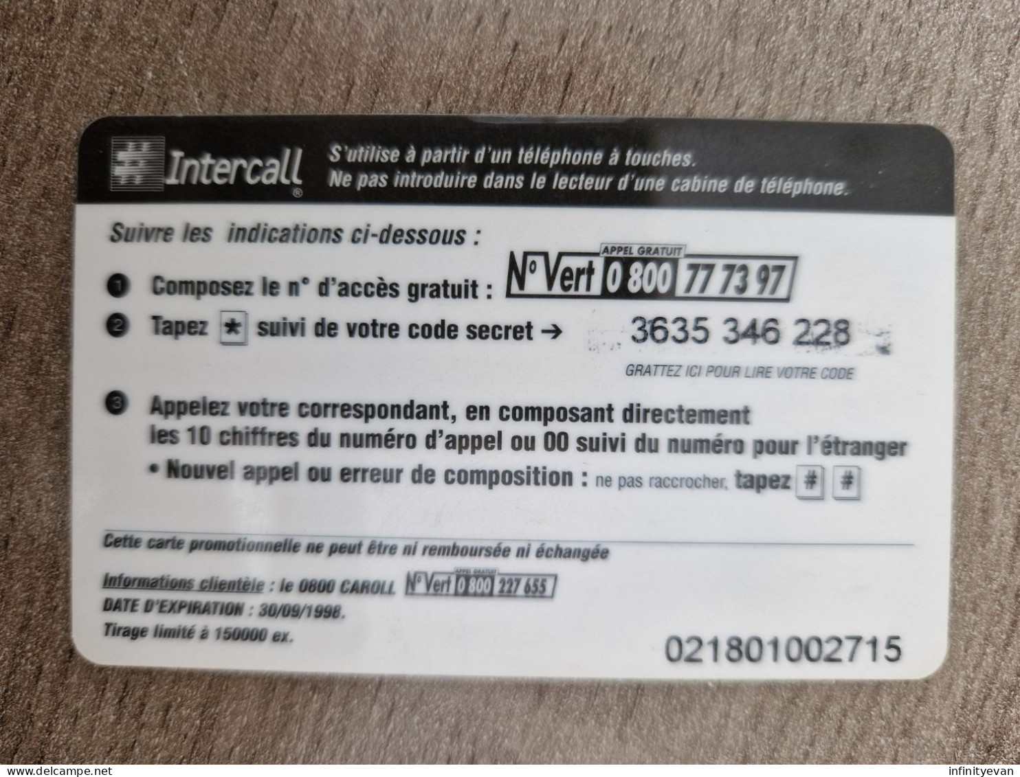 Prépayée INTERCALL - MODE CAROLL 15U - Altri & Non Classificati