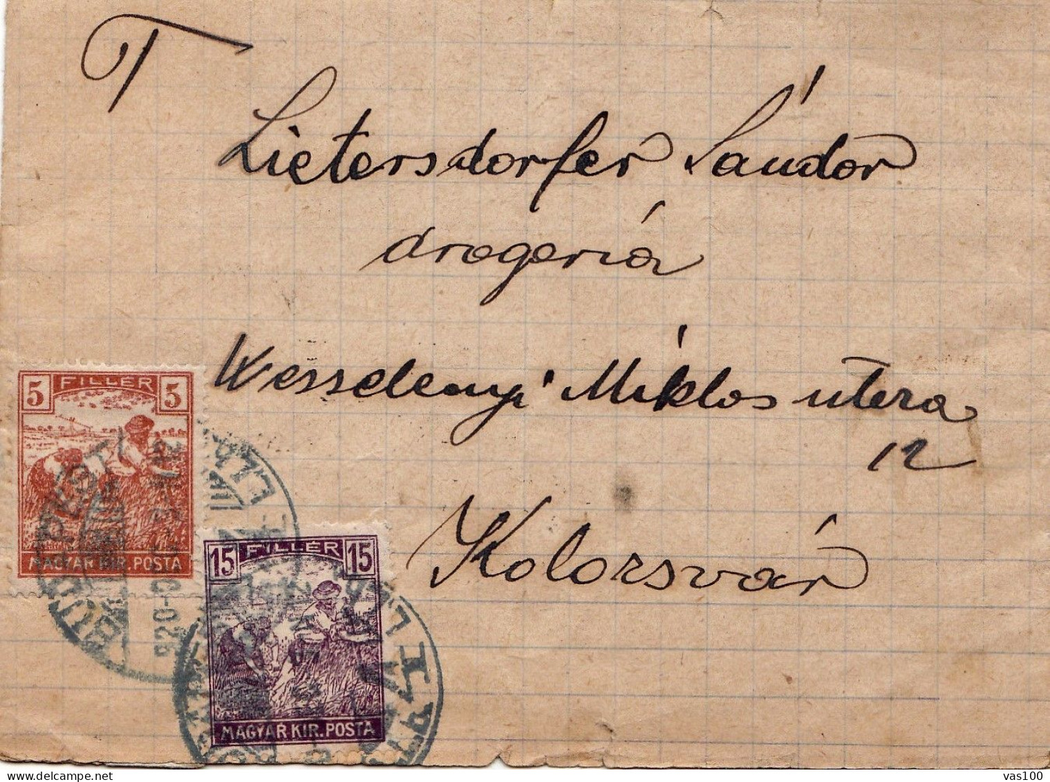 GRAINS HARVESTERS STAMPS ON  COVER / 5 AND 15 FILER 1920,HUNGARY - Lettres & Documents