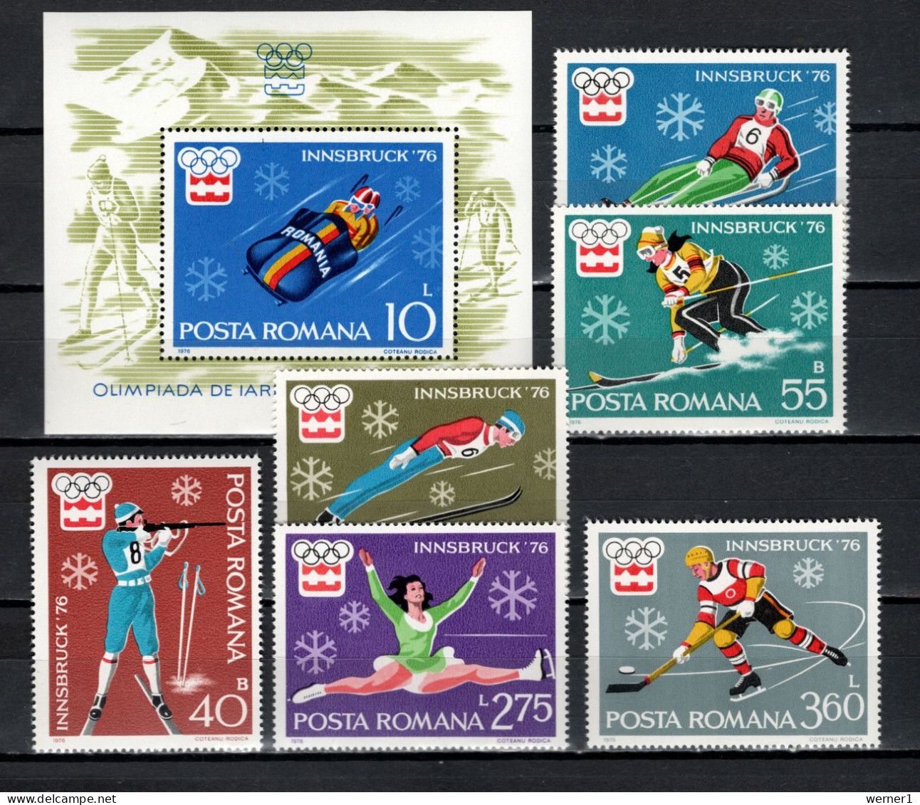 Romania 1976 Olympic Games Innsbruck Set Of 6 + S/s MNH - Winter 1976: Innsbruck