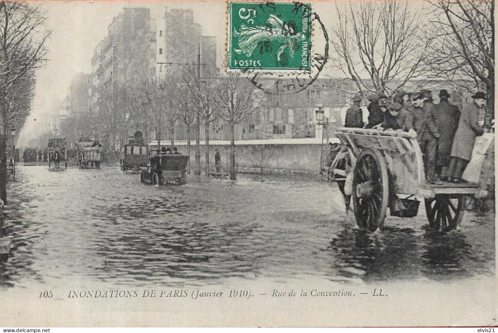 PARIS Inondations Janvier 1910. Rue De La Convention - Paris Flood, 1910