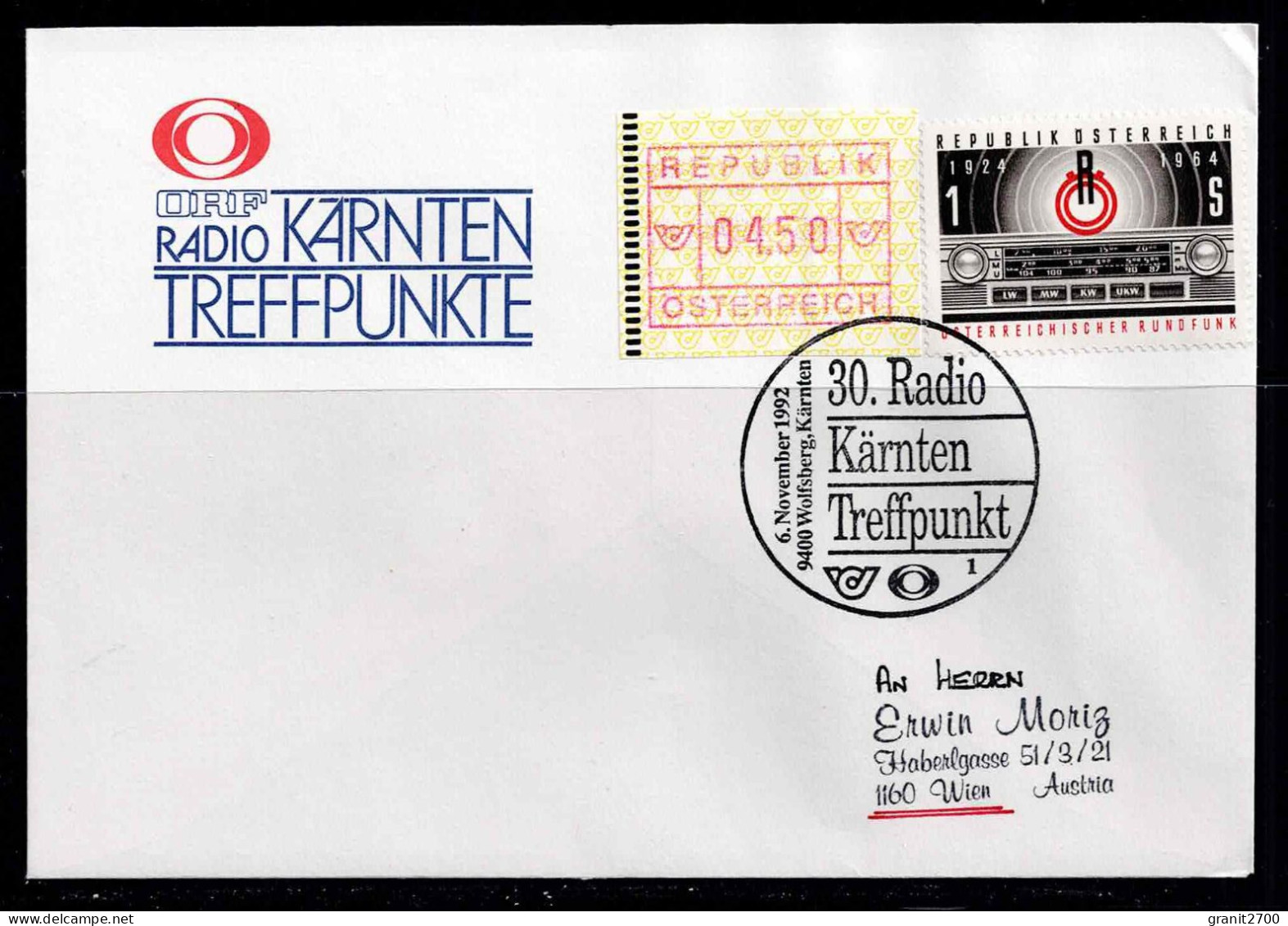 Brief Mit Stempel  30. Radio Kärnten Treffpunkt  Vom 5.11.1992 - Covers & Documents