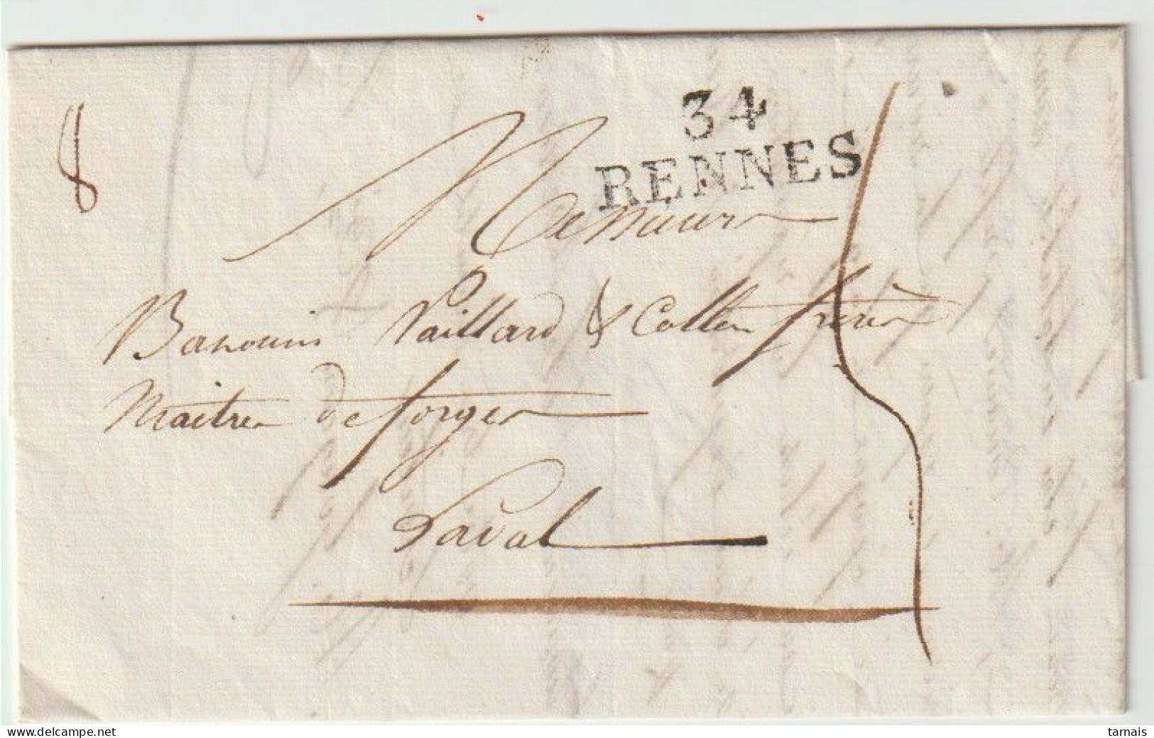 1825 Marque Postale 34 RENNES Sur LAC (lot 523) - 1801-1848: Précurseurs XIX