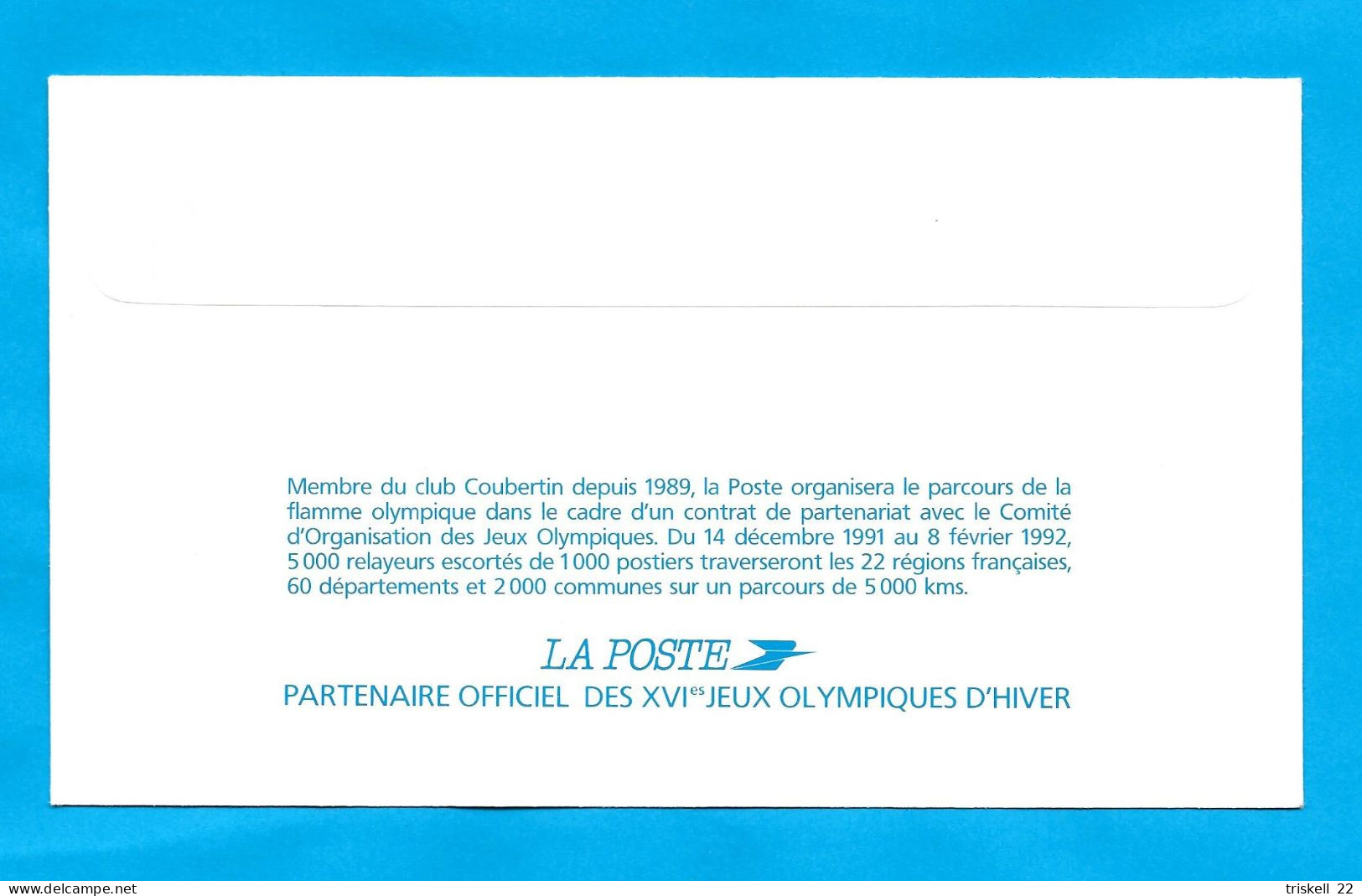 Premier Jour D'émission  XVI° Jeux Olympiques D'Hiver  -  Parcours  De La Flamme Olympique  14 Novembre 1991 PARIS - Cachets Commémoratifs