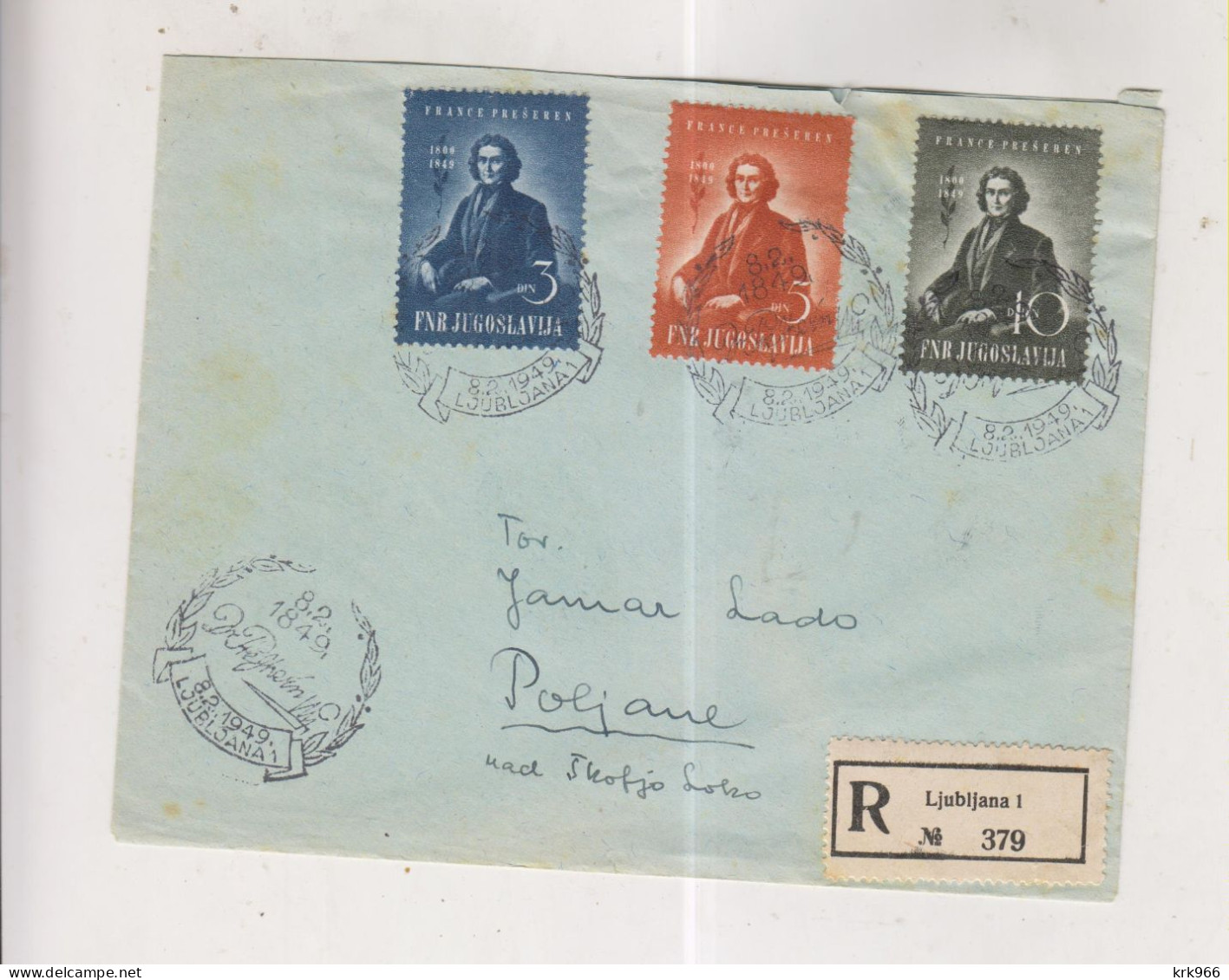 YUGOSLAVIA,1949 LJUBLJANA PRESERN FDC Registered Cover - Lettres & Documents