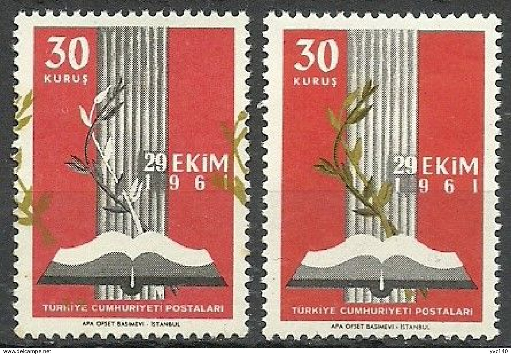 Turkey; 1961 Occasion Of The Inauguration Of The Turkish Parliement 30 K. ERROR "Shifted Print (Yellow Color)" - Ungebraucht