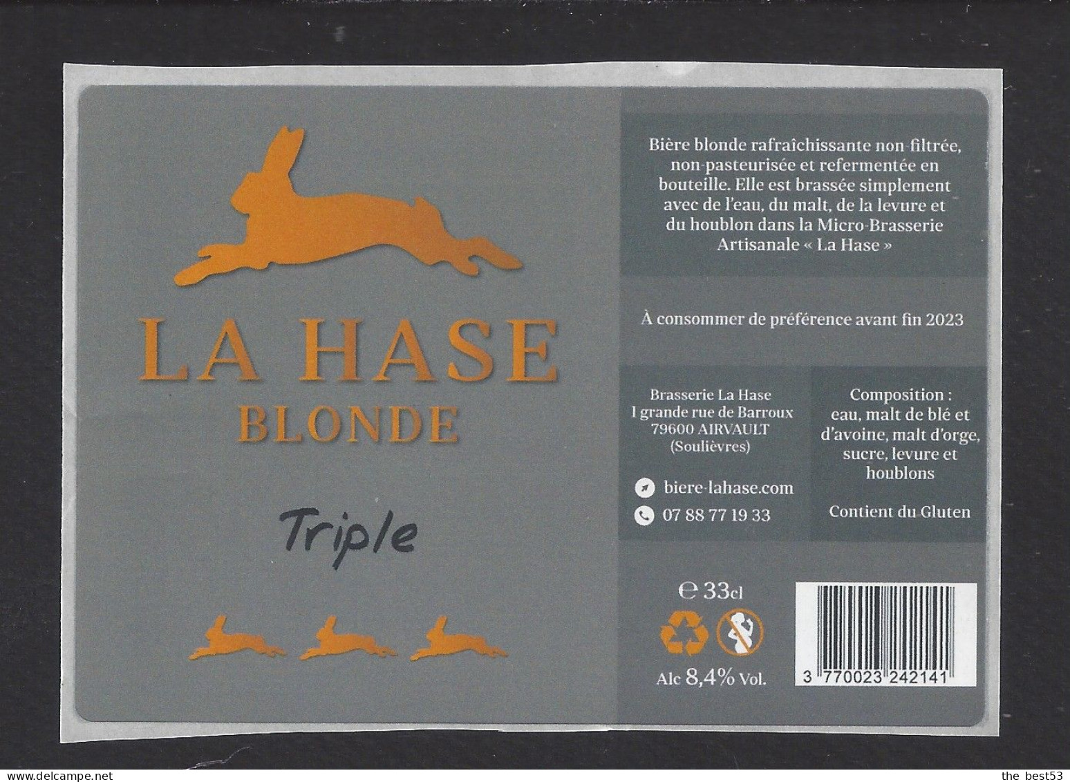 Etiquette De Bière Blonde Triple -  Brasserie La Hase  à  Airvault   (79) - Bière
