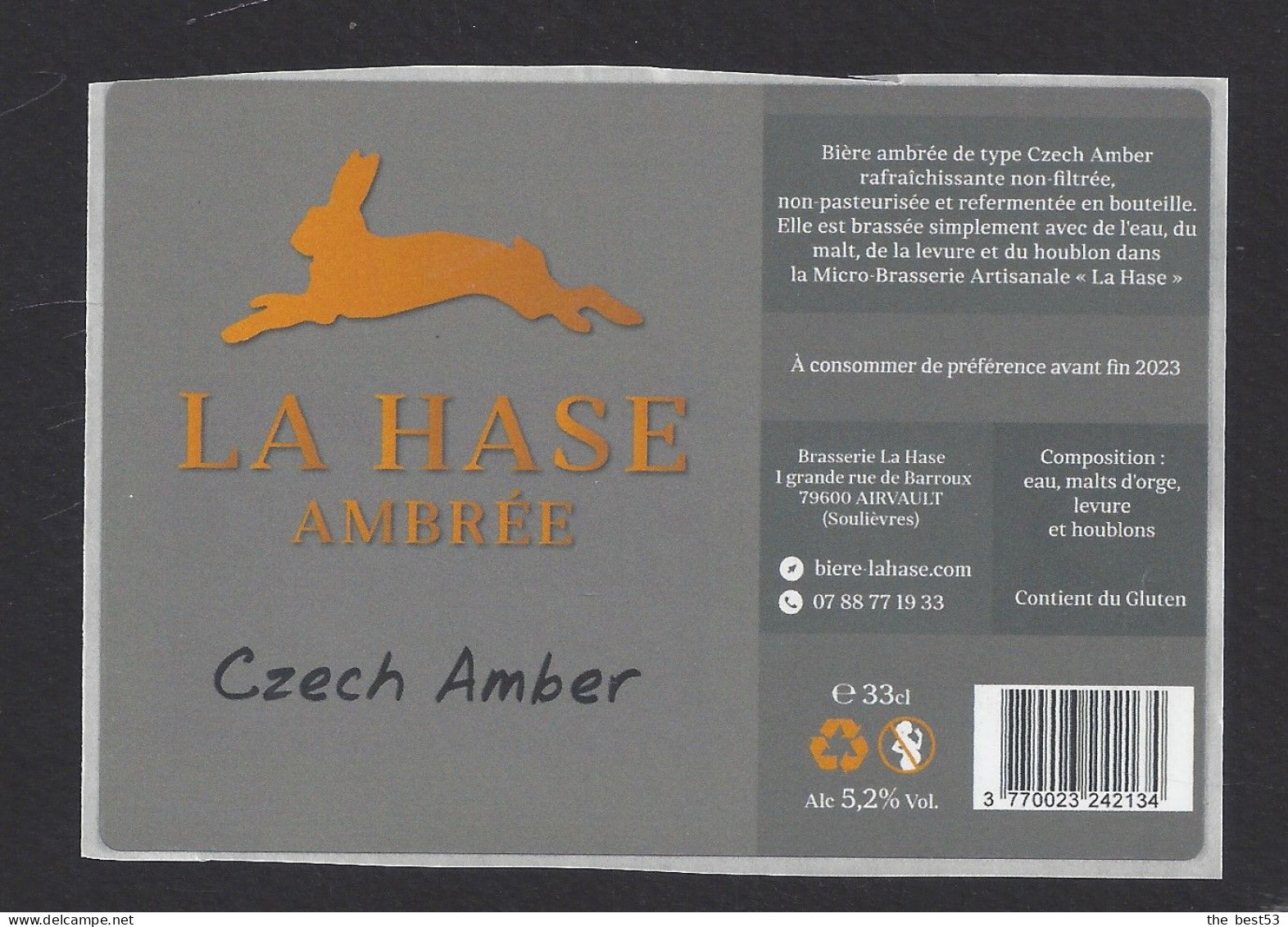 Etiquette De Bière Ambrée  -  Czech Amber -  Brasserie La Hase  à  Airvault   (79) - Beer