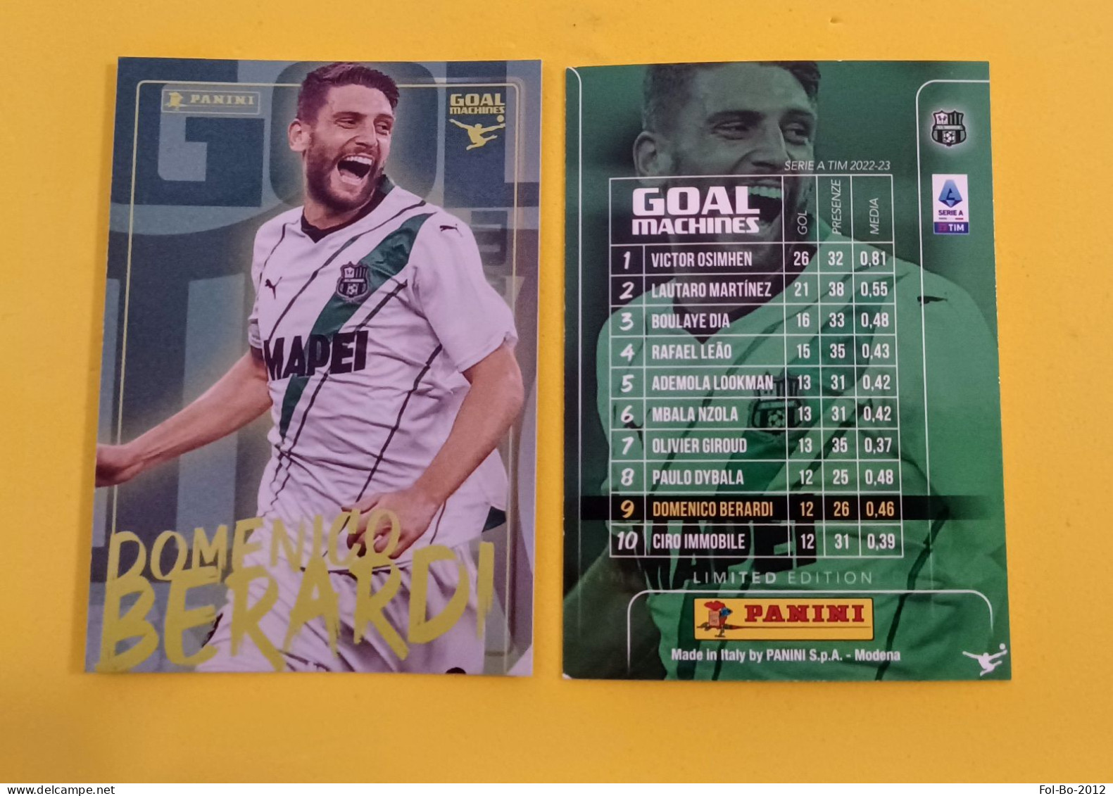 Domenico Berardi Calciatori 2023/24  Card N 9 Panini Goal Machines - Edición Italiana