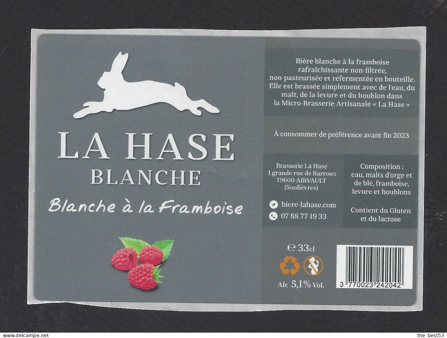 Etiquette De Bière Blanche  -  à La Framboise -  Brasserie La Hase  à  Airvault   (79) - Bier