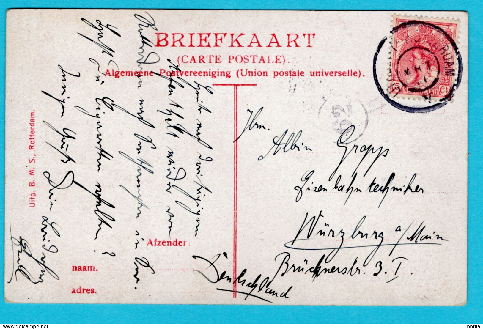 NEDERLAND Prentbriefkaart Zandstraat Rotterdam 1911 Treinstempel Utrecht-Rotterdam Grootrond Naar Duitsland - Rotterdam