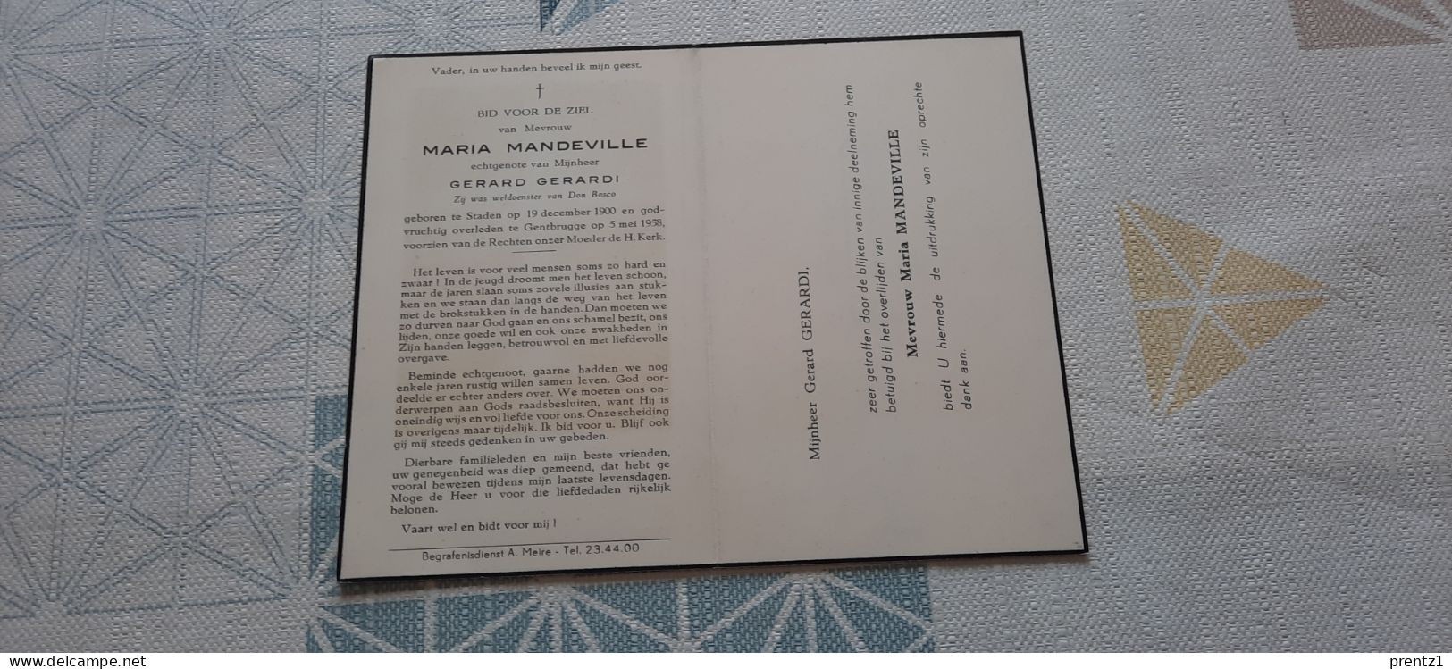 Maria Mandeville Geb. Staden 19/12/1900- Getr. G. Gerardi - Gest. Gentbrugge 5/05/1958 - Images Religieuses