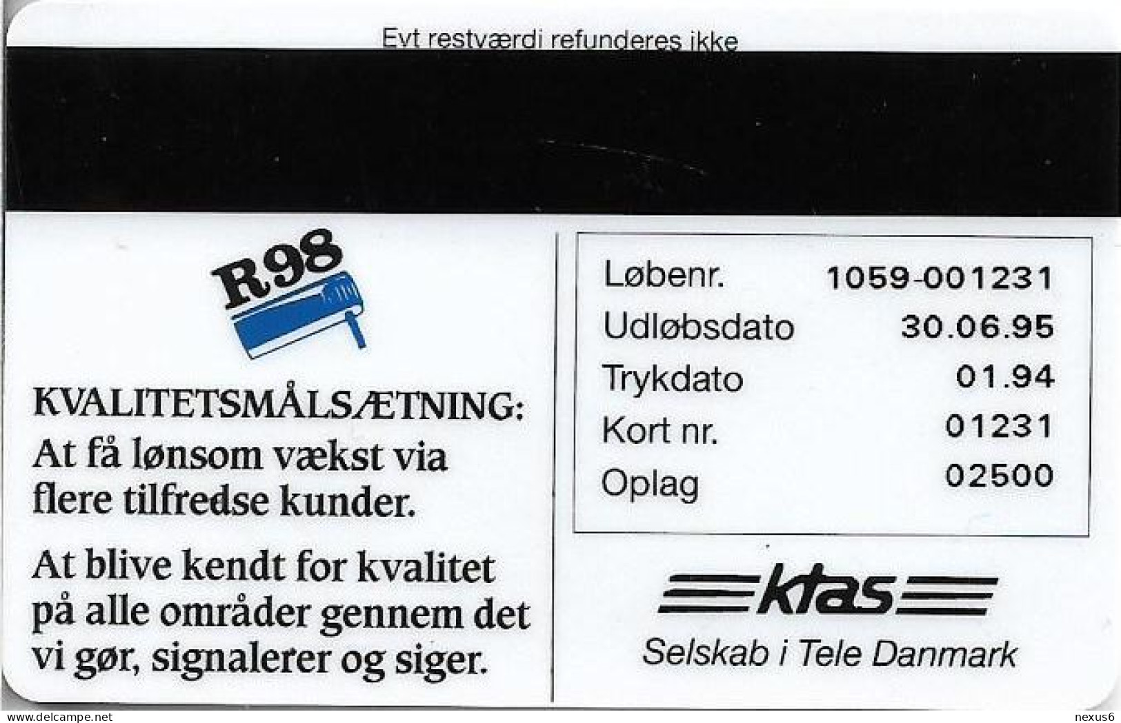 Denmark - KTAS - R 98 - TDKP057 - 01.1994, 2.500ex, 20kr, Used - Danemark