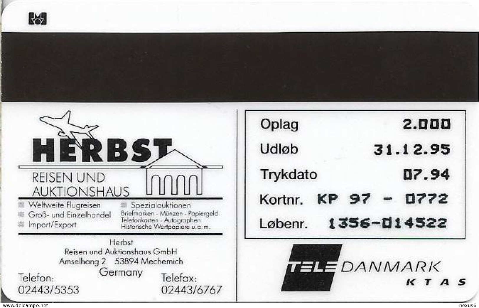 Denmark - KTAS - Auktionshaus Herbst, Stanps, Cars - TDKP097 - 07.1994, 2.000ex, 5kr, Used - Danemark