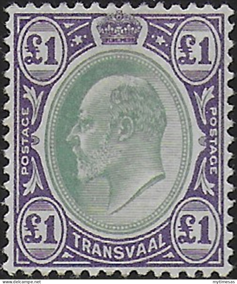 1903 Transvaal Edward VII 1£ Green And Violet MLH SG N. 258 - Autres & Non Classés