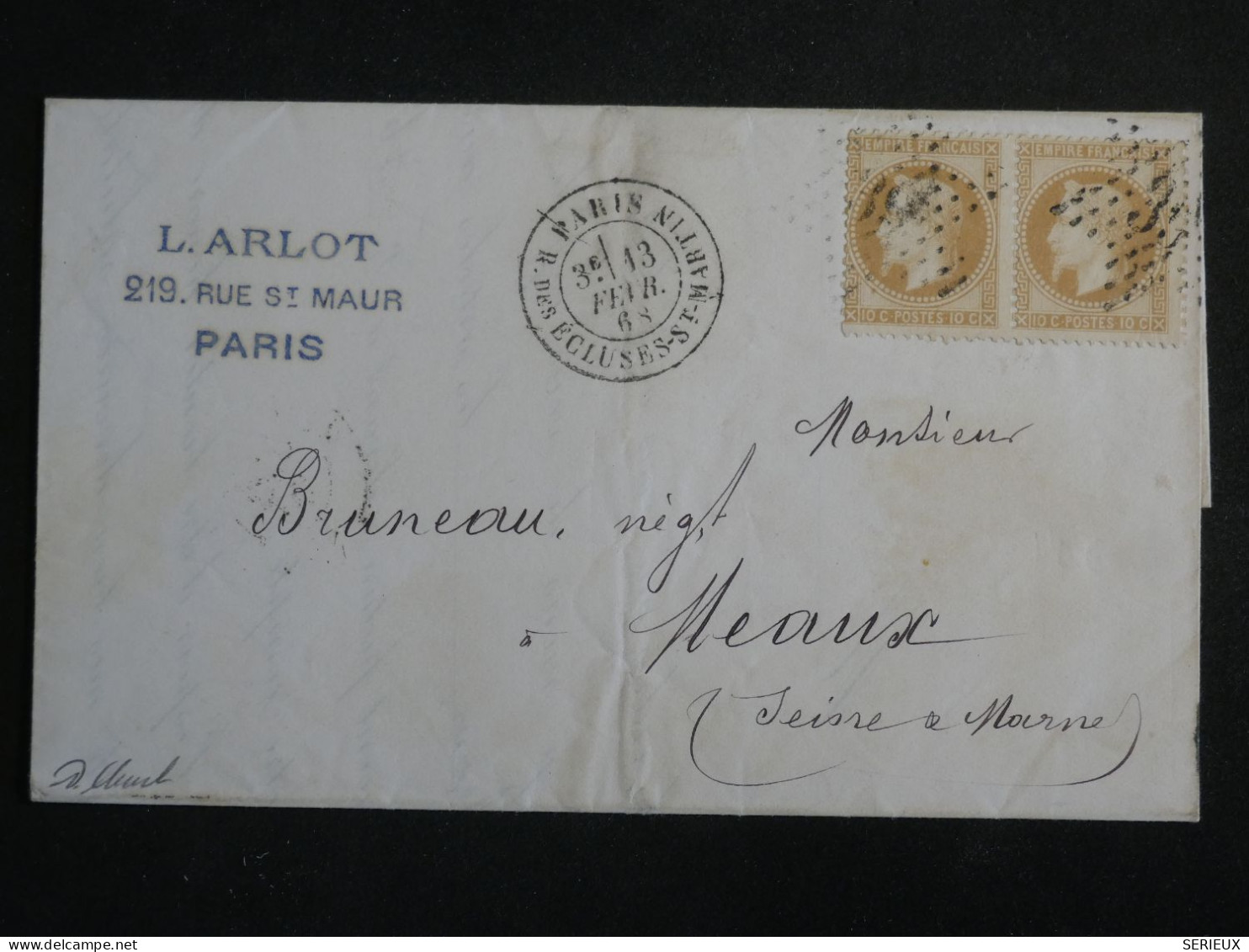 DP4  FRANCE   LETTRE  SIGNEE  SUPERBE 1868   ETOILE DE PARIS N° 39   A MEAUX +PAIRE N° 28 +AFF. INTERESSANT++ - 1849-1876: Classic Period