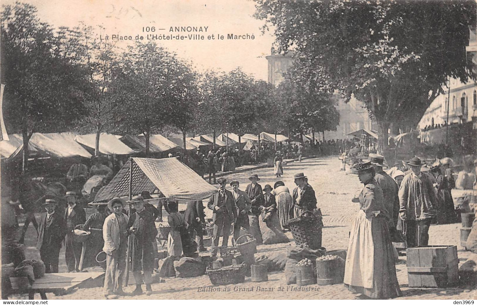 ANNONAY (Ardèche) - La Place De L'Hôtel De Ville Et Le Marché - Voyagé 1904 (2 Scans) - Annonay