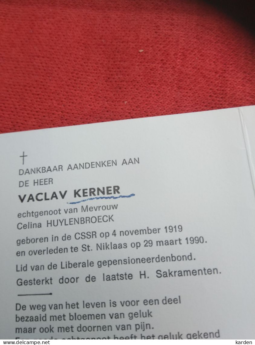 Doodsprentje Vaclav Kerner / CSSR 4/11/1919 Sint Niklaas 29/3/1990 ( Celina Huylenbroeck ) - Religion & Esotérisme