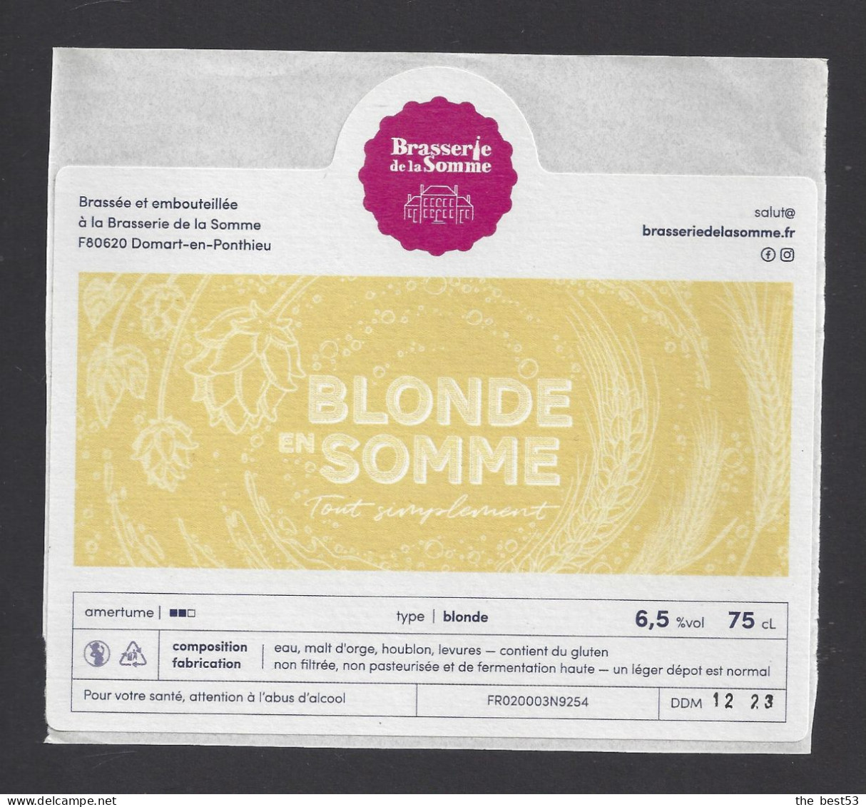 Etiquette De Bière Blonde En Somme  -   Brasserie De La Somme  à  Domart En Ponthieu   (80) - Bière