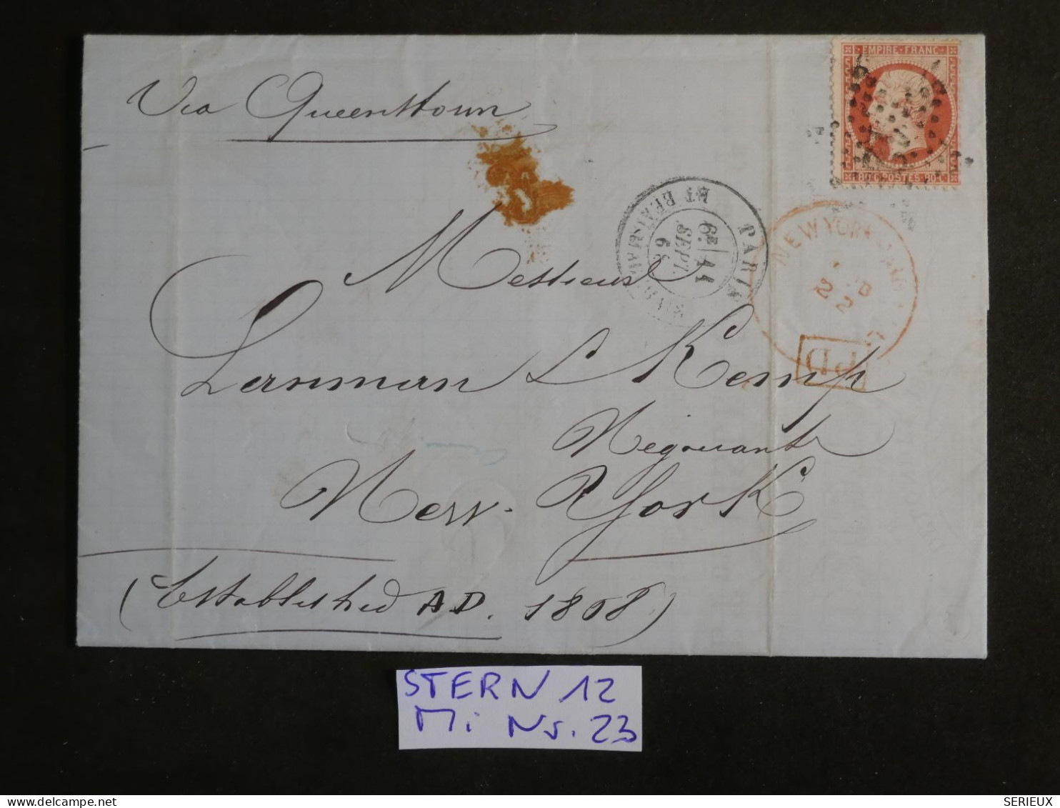 C  FRANCE   LETTRE  RARE 1868   ETOILE DE PARIS N° 12 A NEW YORK U+ETATS UNIS + N° 28 +AFF. INTERESSANT++ - 1849-1876: Période Classique