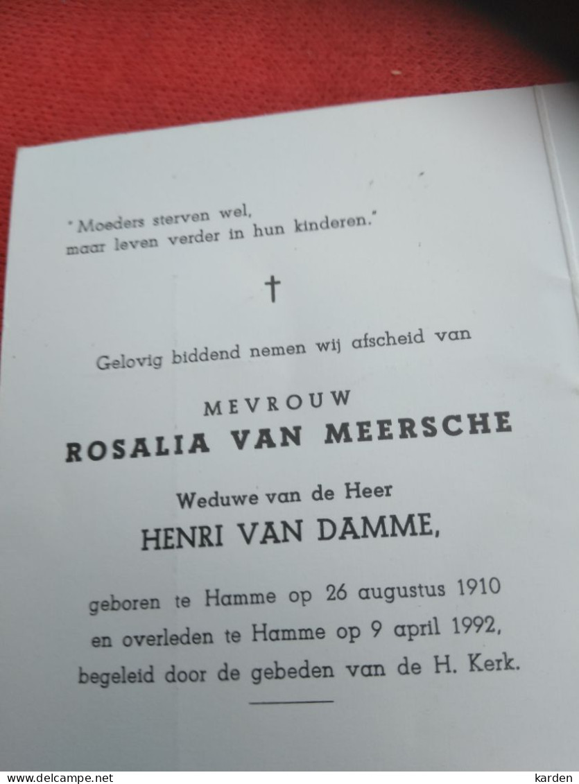Doodsprentje Rosalia Van Meersche / Hamme 26/8/1910 - 9/4/1992 ( Henri Van Damme ) - Religion & Esotericism