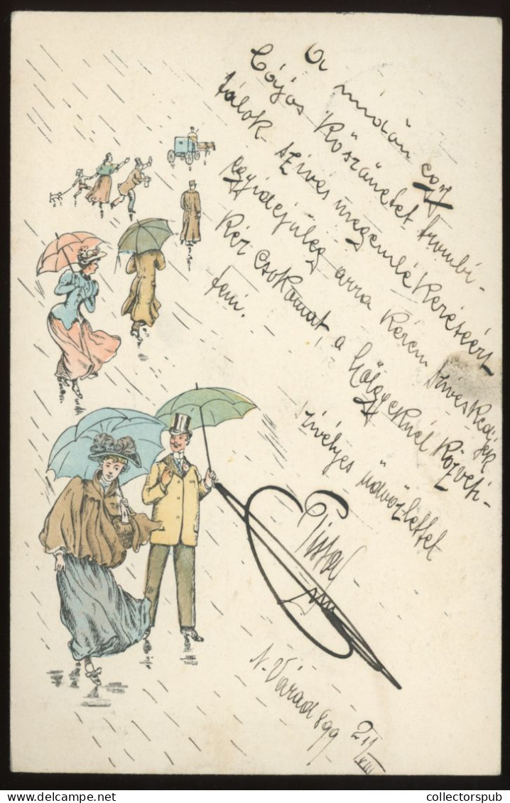 UMBRELLAS Vintage Litho Postcard 1899 - Sonstige & Ohne Zuordnung