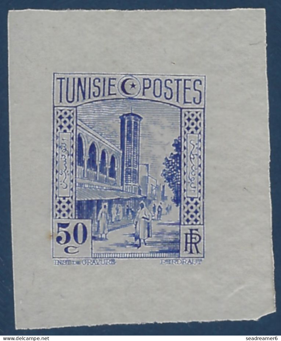 TUNISIE Mini épreuve D'atelier Type M MOSQUÉE HALFAOUINE A TUNIS 1931 Du N°171 50c Bleu Rare ! - Andere & Zonder Classificatie