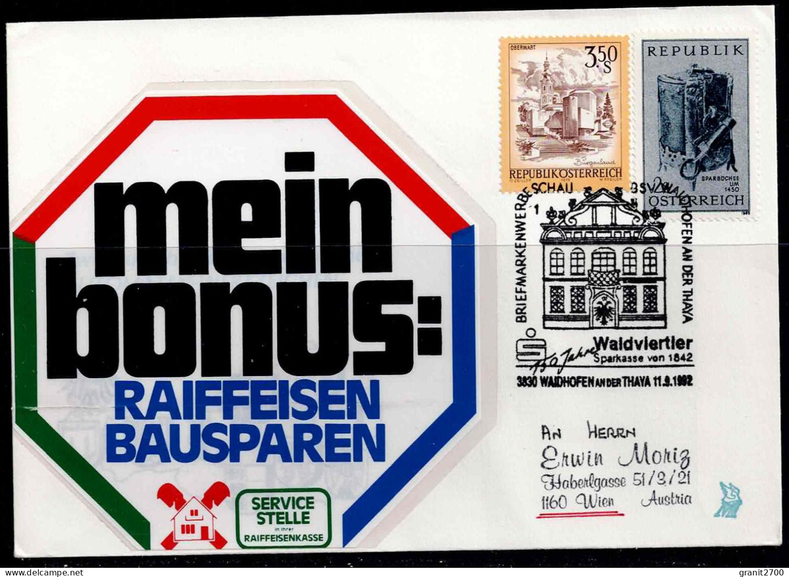 Brief Mit Stempel  Waidhofen An Der Thaya Briefmarkenwerbeschau  Vom 11.9.1992 - Lettres & Documents
