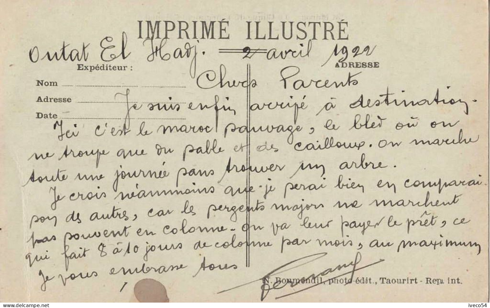 1922   Maroc  /  Outat El Hadj   "  La Clique Du 4ème Régiment Colonial   " - Autres & Non Classés