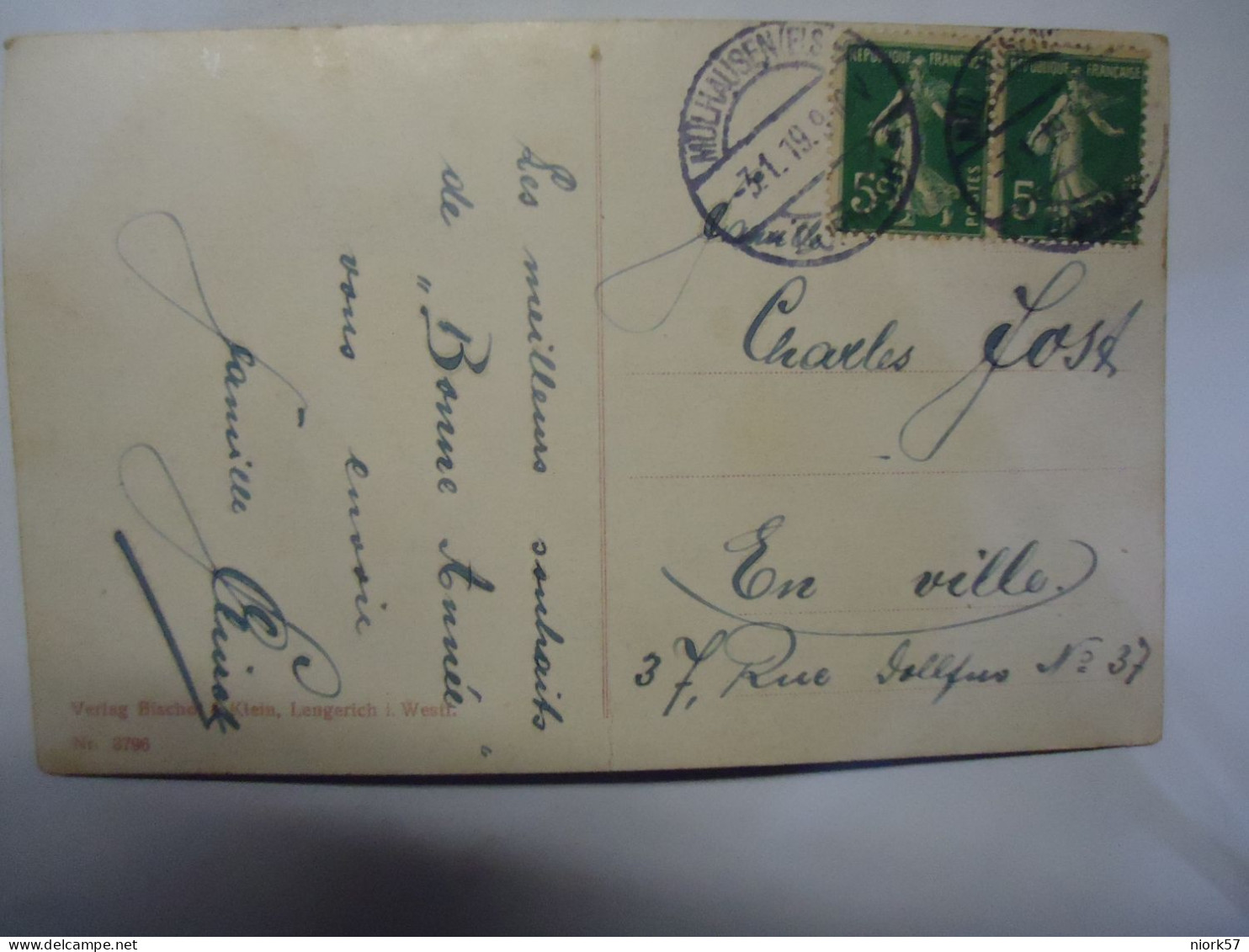 FRANCE  POSTCARDS   INSCRIPTION   POSTMARK 1919 MULHAUSEN PAIR STAMPS - Autres & Non Classés