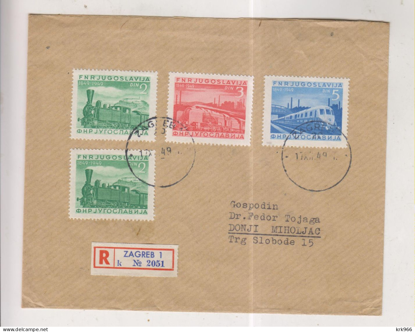 YUGOSLAVIA,1949 ZAGREB Registered   Cover Ttrain - Cartas & Documentos