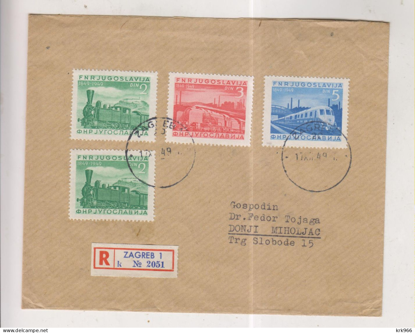 YUGOSLAVIA,1949 ZAGREB Registered   Cover Ttrain - Briefe U. Dokumente