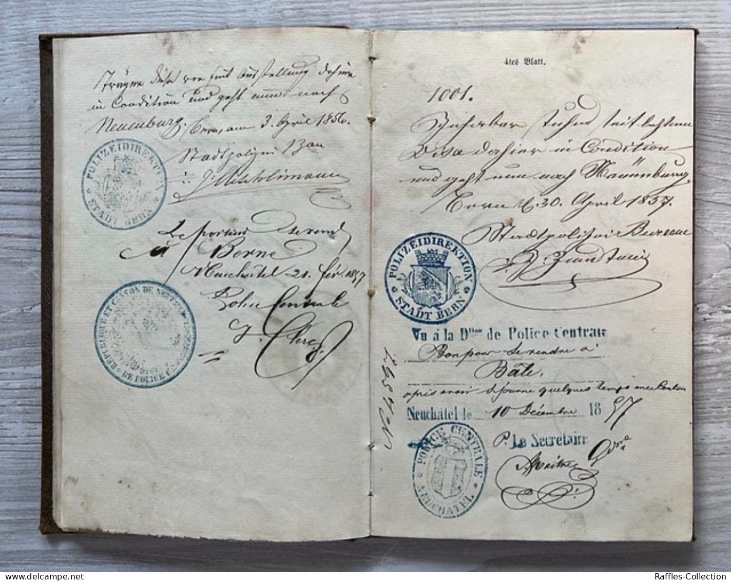 Swiss Switzerland Suisse Canton Basel 1856 passport & workbook, lots of visas passeport reisepass pasaporte passaporto