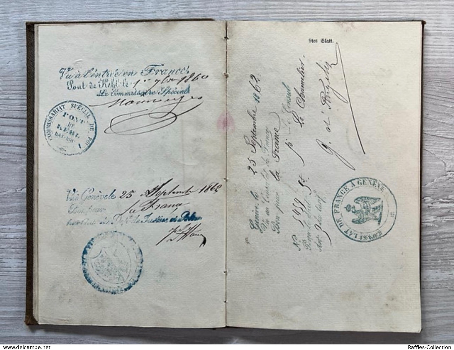 Swiss Switzerland Suisse Canton Basel 1856 passport & workbook, lots of visas passeport reisepass pasaporte passaporto