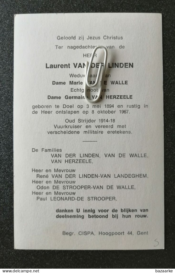 LAURENT VAN DER LINDEN ° DOEL 1894 + 1967 / MARIE VAN DE WALLE / GERMAINE VAN HERZEELE - Images Religieuses