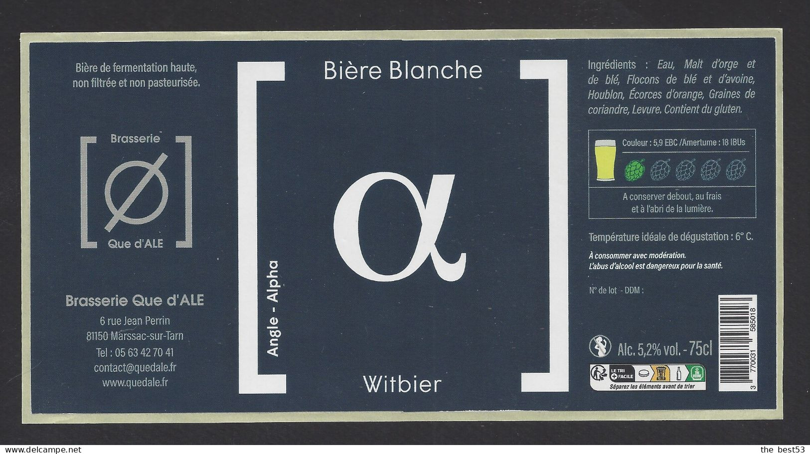 Etiquette De Bière Blanche Witbier   75 Cl -   Brasserie Que D'Ale  à  Marssac Sur Tarn   (81) - Bier