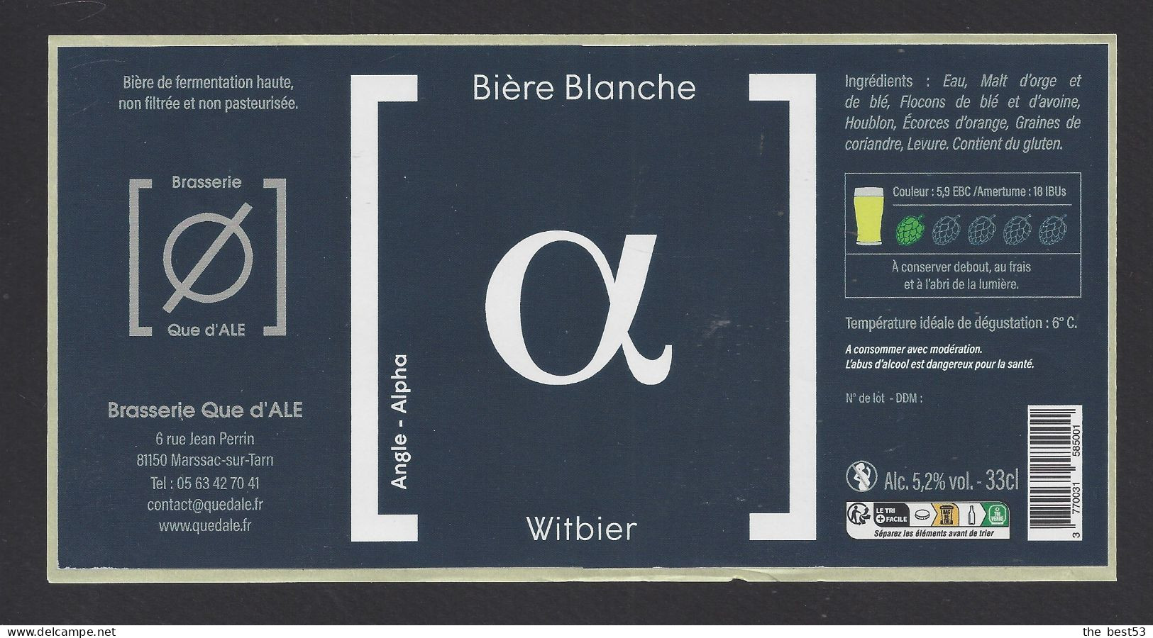 Etiquette De Bière Blanche Witbier   33 Cl -   Brasserie Que D'Ale  à  Marssac Sur Tarn   (81) - Beer