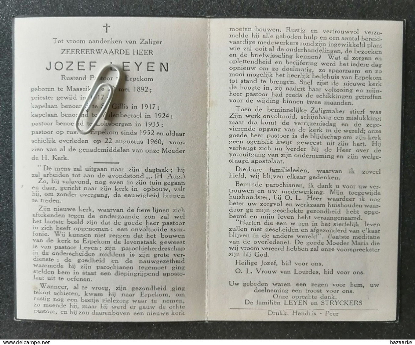 EERW. HEER JOZEF LEYEN ° MAASEIK 1892 + ERPEKOM ( PEER) 1960 / KAPELAAN ST. GILLIS / MOLENBEERSEL / LOKSBERGEN - Images Religieuses