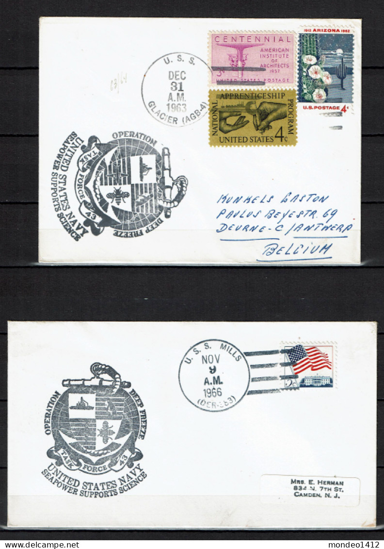 USA 1963 1966 Operation Deep Freeze Task Force 43 Ship USS MILLS - Glacier AGB-4 - 2 Covers - Sonstige & Ohne Zuordnung