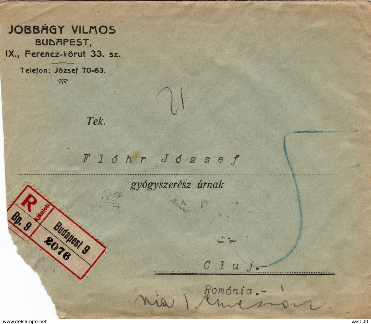 POSTAL HISTORY ,STAMPS ON ENTERPRISE HEADER COVER REGISTERED, 1921, HUNGARY - Briefe U. Dokumente