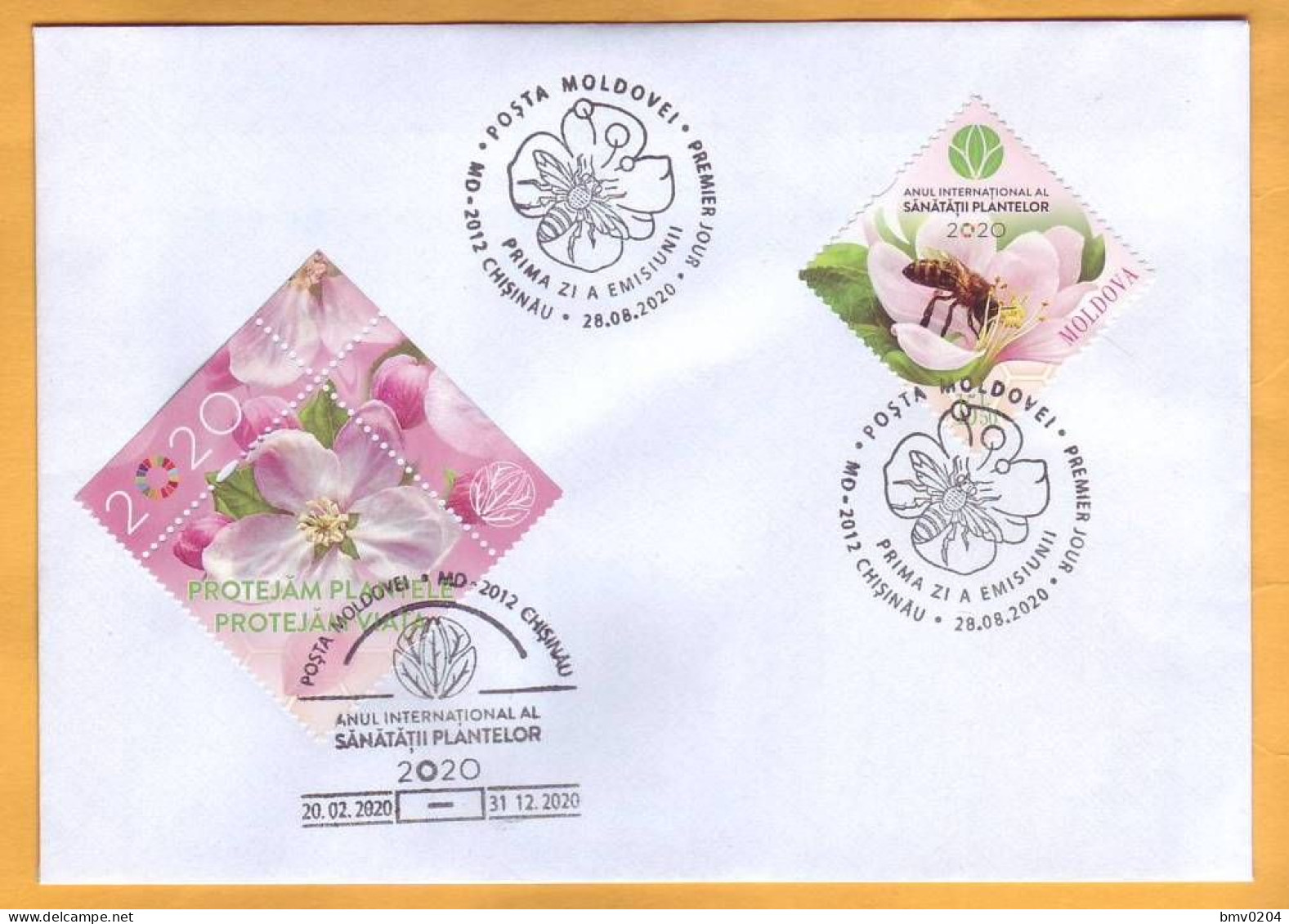 2020 Moldova Moldavie FDC UNO: 2020 - International Year Of Plant Health, Insectes , Flowers , Bees - Moldawien (Moldau)