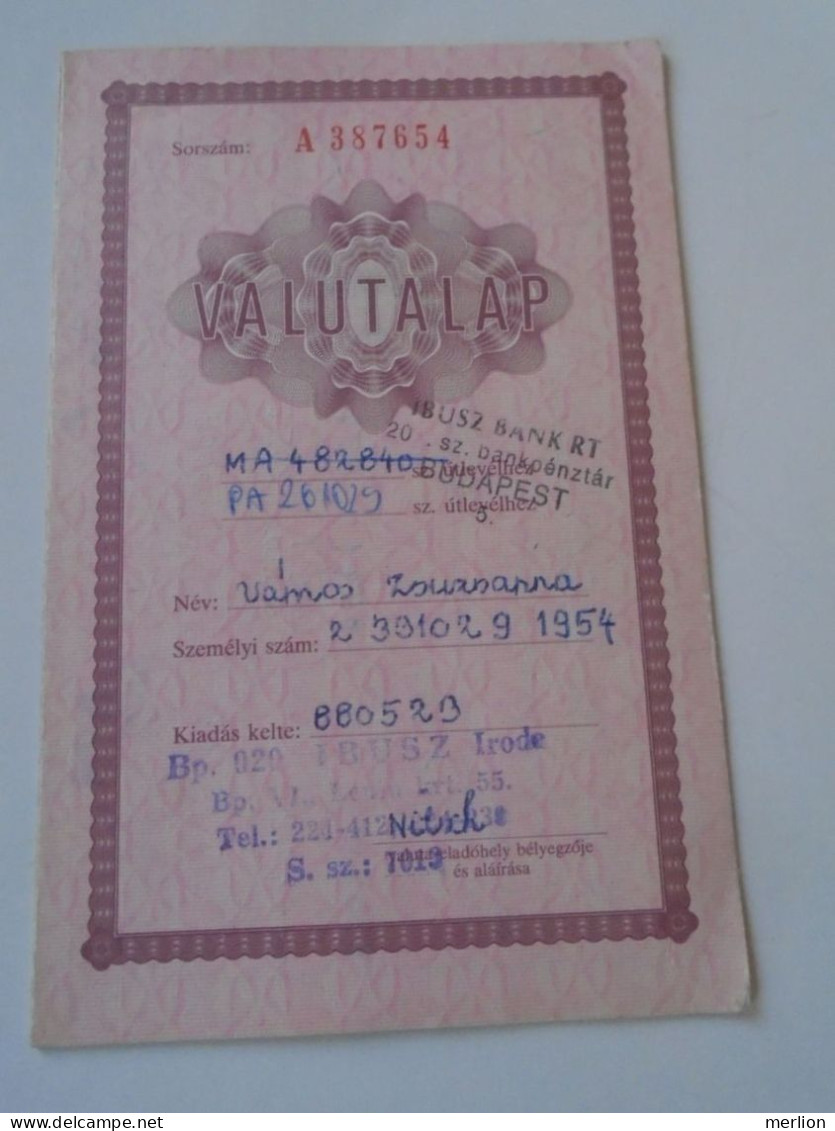 D203061     Valutalap  - Sheet Of Currency - Hungary 1988 - Cheques & Traveler's Cheques