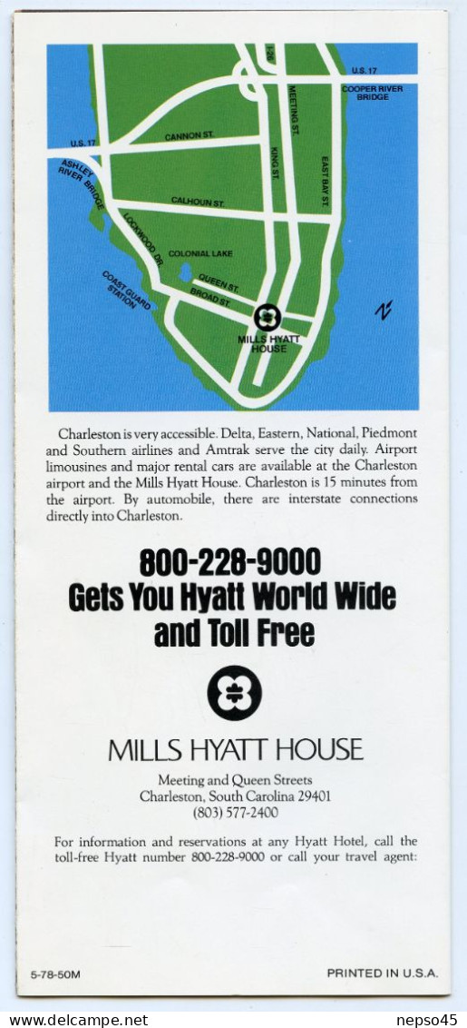 Dépliant Touristique.Mills Hyatt House.Charleston South California.29401.U.S.A.Meeting And Queen Streets. - Tourism Brochures