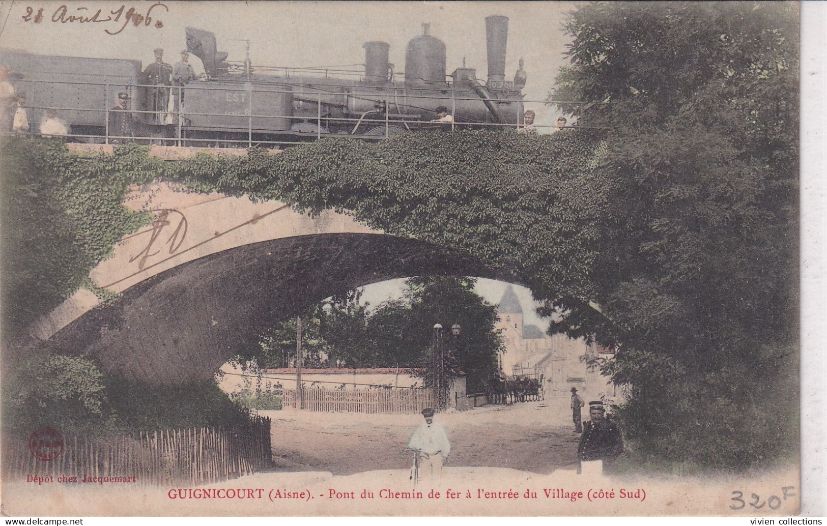 Guignicourt (02 Aisne) Pont Du Chemin De Fer à L'entrée Du Village Côté Sud Au Passage Du Train Circulée 1906 Convoyeur - Autres & Non Classés