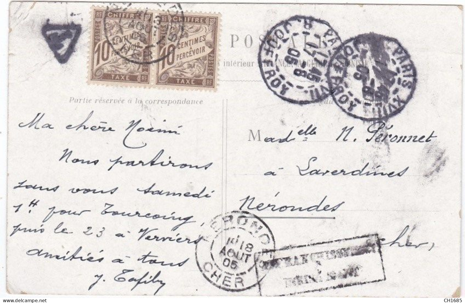 Paire Taxe 10 Cts Sur Carte Postale " Affranchissement Insuffisant " - 1859-1959 Covers & Documents